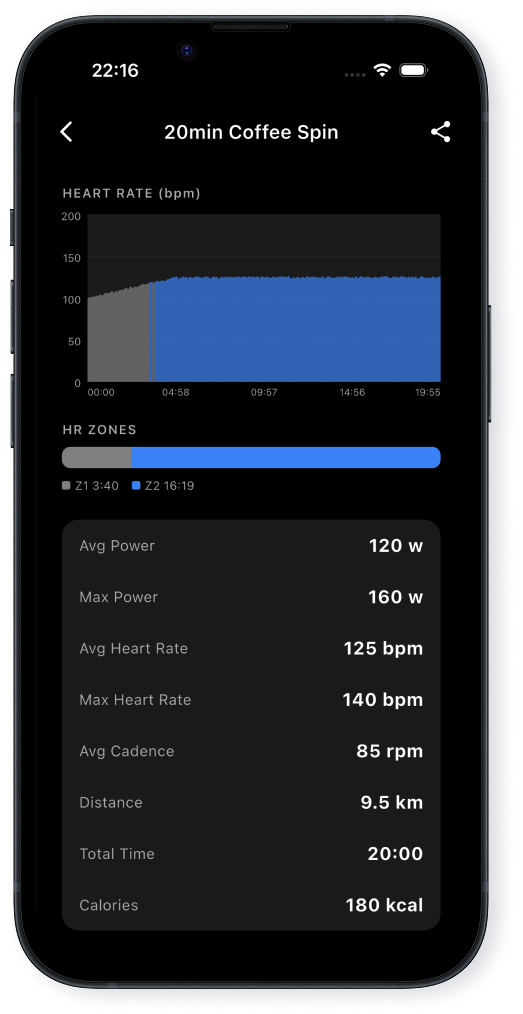 OpenCycling workout details showing stats after a ride
